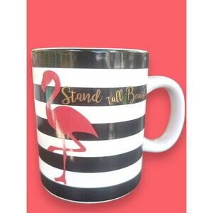 Flamingo Coffee Cup Mug Oversized Stand Tall Beautiful Pink Black White Stripes